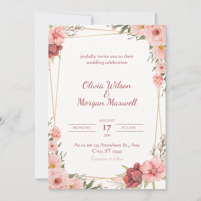 Invitation White Rose Wedding Card (Devant)