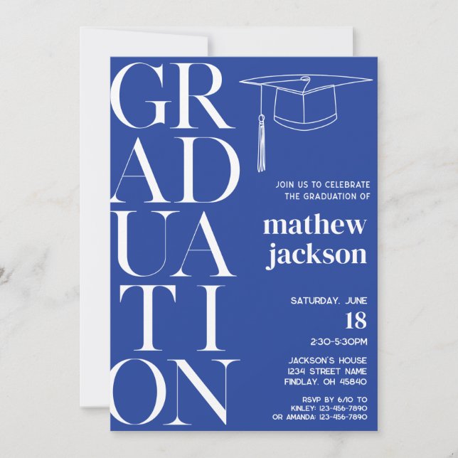 Invitation White Royal Blue Arrière - plan '24 Graduation Par (Devant)