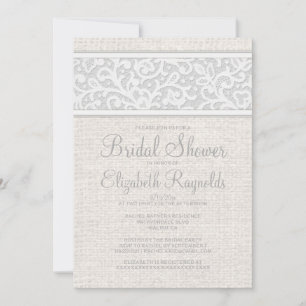 Invitation White Rustic Burlap Linge Douche nuptiale Invitati