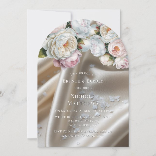 Invitation White Satin Roses and Peony Brunch & Bubbly (Devant)