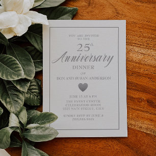 Invitation White Silver Heart 25e anniversaire Mariage
