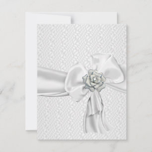 Invitation White Silver Rose Metal Jewel Ribbon Event