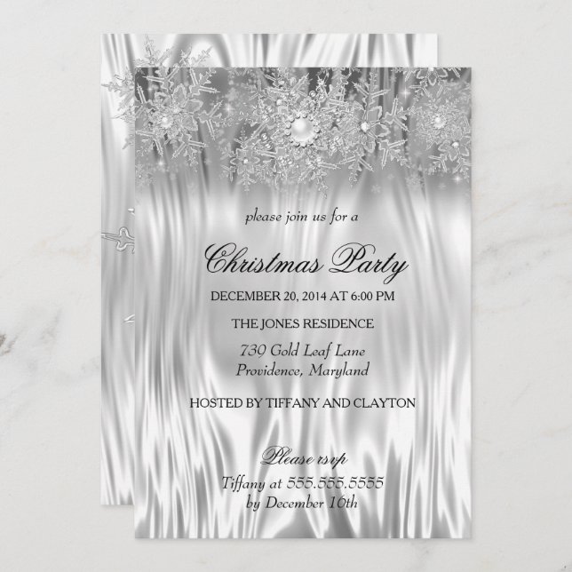 Invitation White Silver Winter Wonderland Christmas Party (Devant / Derrière)