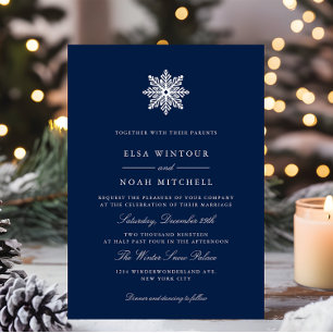 Invitation White Snowflake Marine Bleu Hiver Mariage officiel