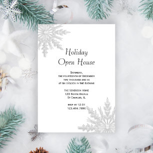 Invitation White Snowflakes Holiday Open House Party