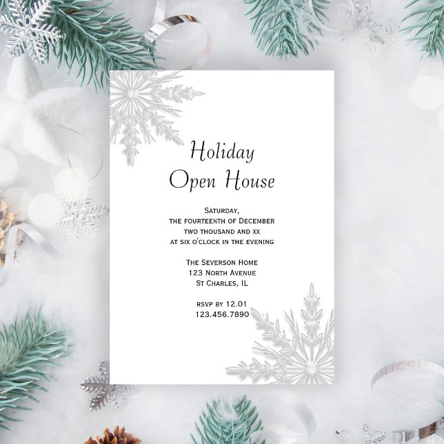Invitation White Snowflakes Holiday Open House Party (Créateur téléchargé)
