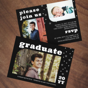 Invitation White Stars Retro Photo Graduation