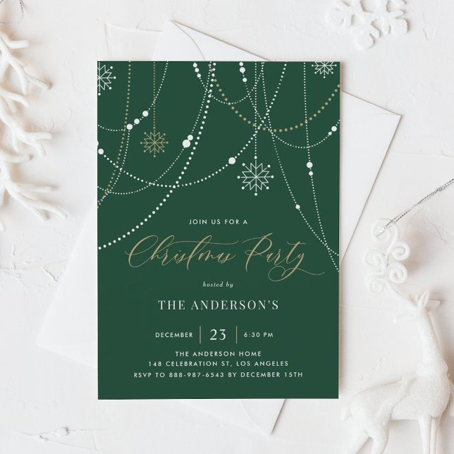 Invitation White String Lights Green Christmas Party (Créateur téléchargé)
