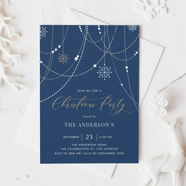 Invitation White String Lights Marine Blue Christmas Party (Créateur téléchargé)