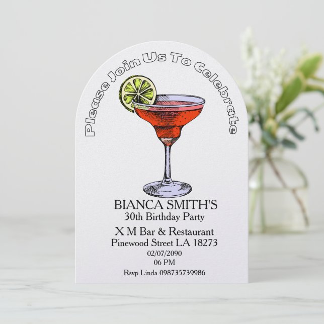 Invitation White Theme Adult Birthday   (Debout devant)