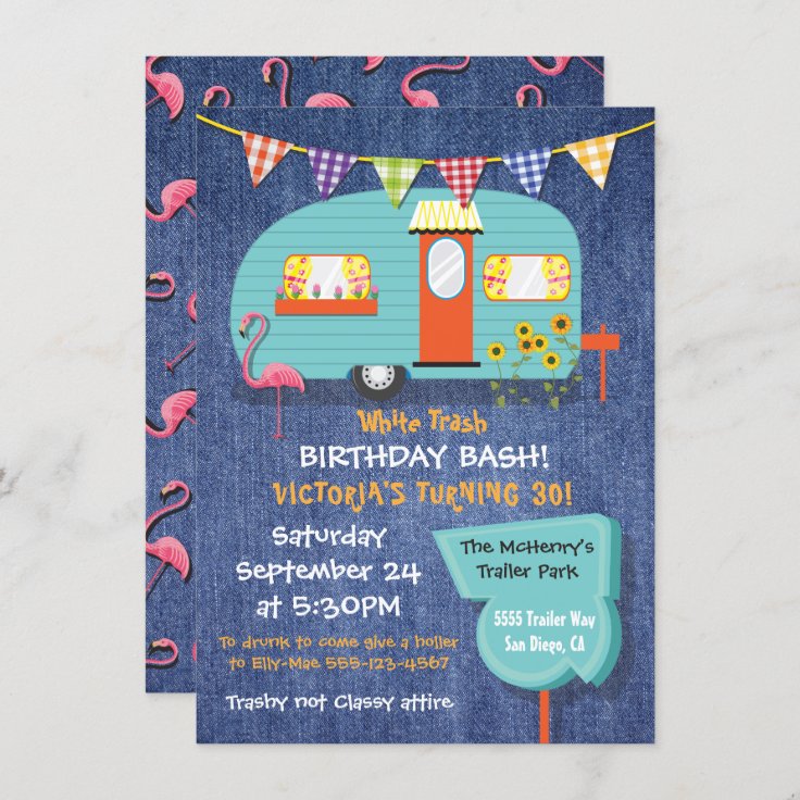 Invitation White Trash Anniversaire De La Fete De Bastion Zazzle Fr