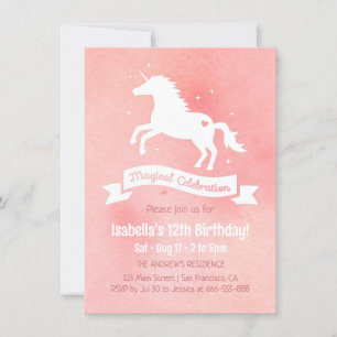 Invitation White Unicorn Watercolor Girls Birthday Party