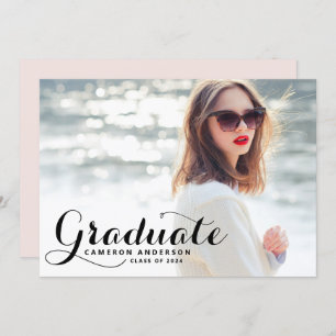 Invitation White Whimsicla Script Photo Graduation Party