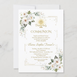 Invitation White Wild Rose Parties scintillant d'or Première 