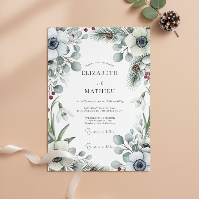 Invitation White Winter Botanical Romance Wedding (Créateur téléchargé)