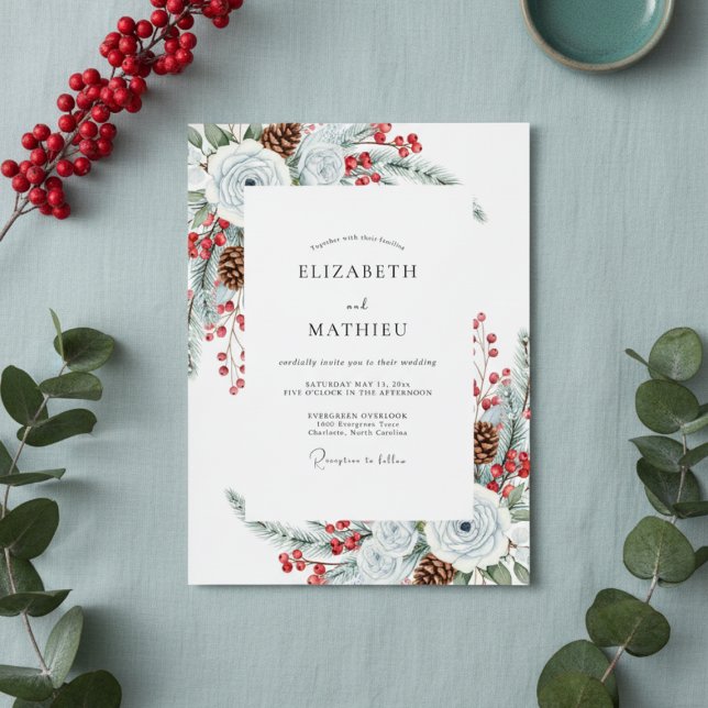 Invitation White Winter Floral Brushstroke Wedding (Créateur téléchargé)