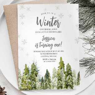 Invitation White Winter Onederland anniversaire Forêt des boi