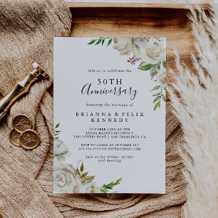 Invitation White Winter Peony Floral 50e anniversaire Mariage