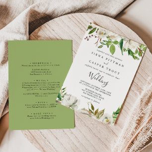 Invitation White Winter Peony Floral Mariage avant et arrière