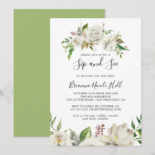 Invitation White Winter Peony Floral Sip et voir