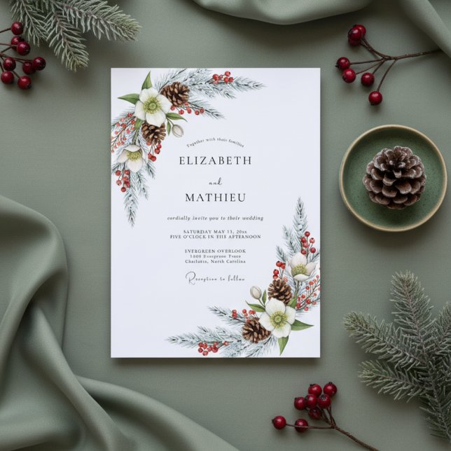 Invitation White Winter Pine Bloom Wedding (Créateur téléchargé)