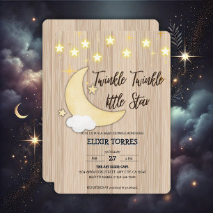 Invitation White Wood Twinkle Twinkle Little Star Baby shower