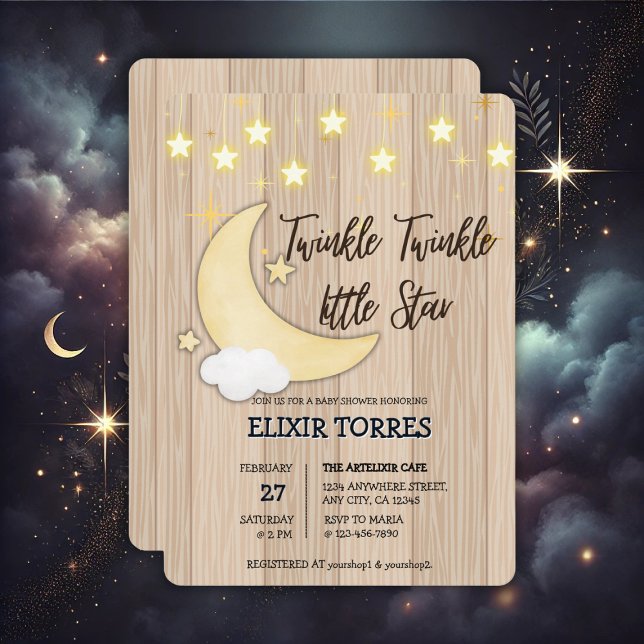 Invitation White Wood Twinkle Twinkle Little Star Baby shower (Créateur téléchargé)
