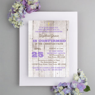 Invitation Whitewash Lilac Rustic Confirmation