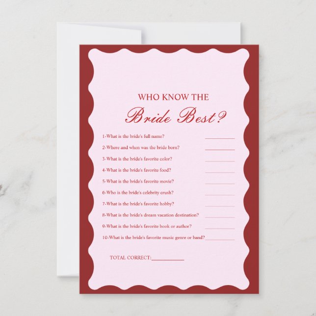 Invitation Who know the bride the best bridal shower game Car (Devant)