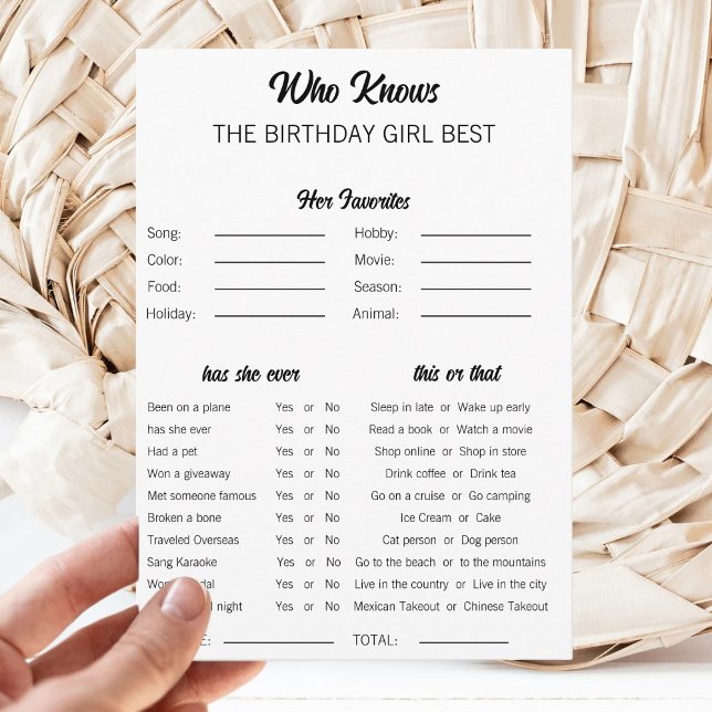Invitation Who Knows The Birthday Girl Best Birthday Game (Créateur téléchargé)