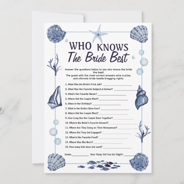 Invitation Who Knows the Bride Best Game Nautical Wedding  (Devant)