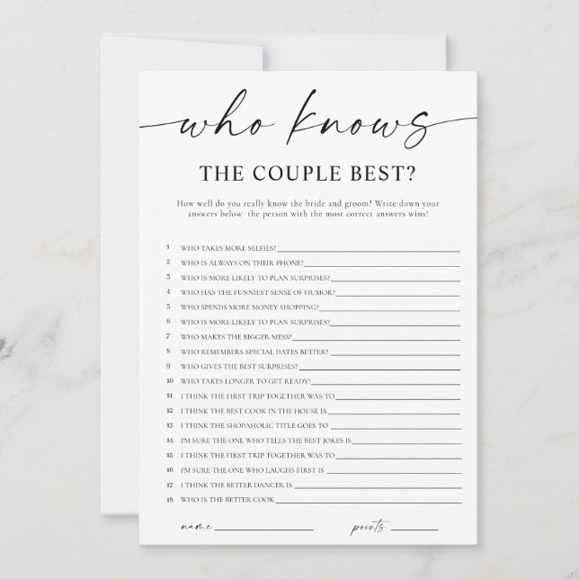 Invitation Who Knows the Couple Best Bridal Shower Game (Devant)