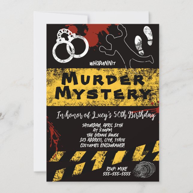 Invitation whodunit meurtre mystère sanglante fête 40e 50e 60 (Devant)