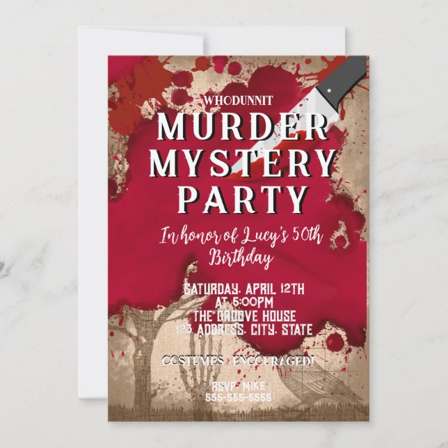 Invitation whodunit meurtre mystère sanglante fête 40e 50e 60 (Devant)