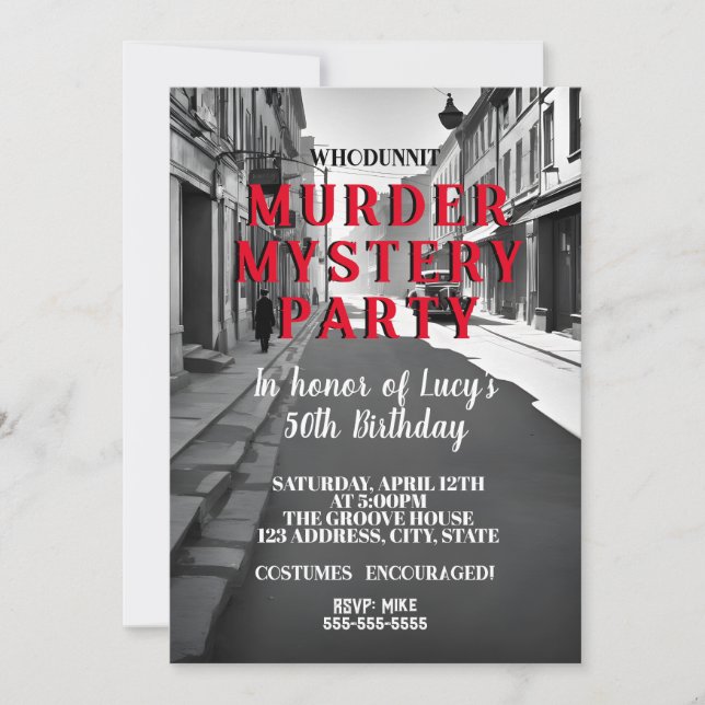 Invitation whodunit meurtre mystery 1940's style dîner party (Devant)