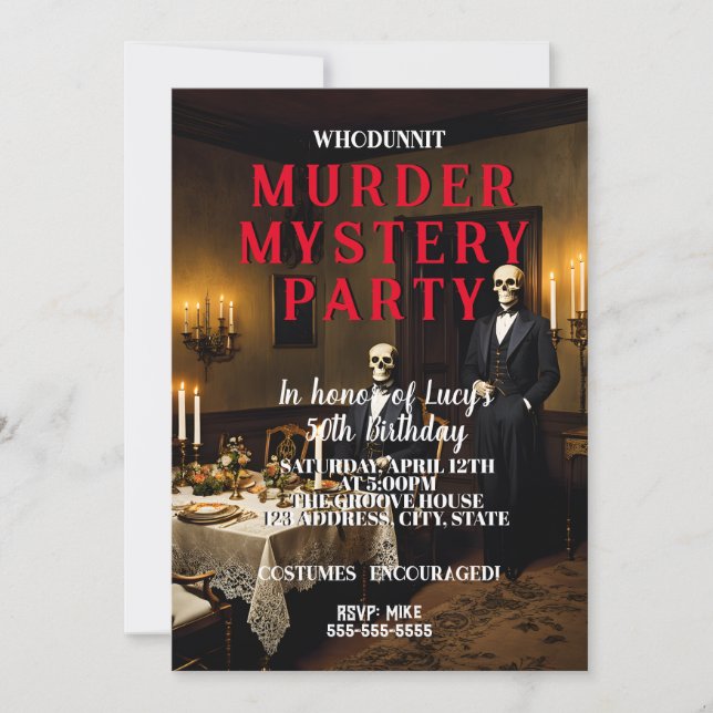 Invitation whodunit meurtre mystery 1950's style dîner party (Devant)