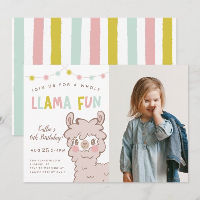 Invitation Whole Llama Fun Kids Birthday Party Photo (Devant / Derrière)