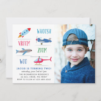 Invitation Whoosh Vroom woo Space Air fête d'anniversaire pho