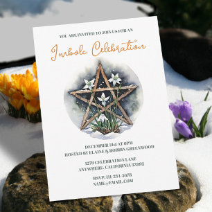 Invitation Wiccan Imbolc Chandlemas Floral Pentacle Holiday