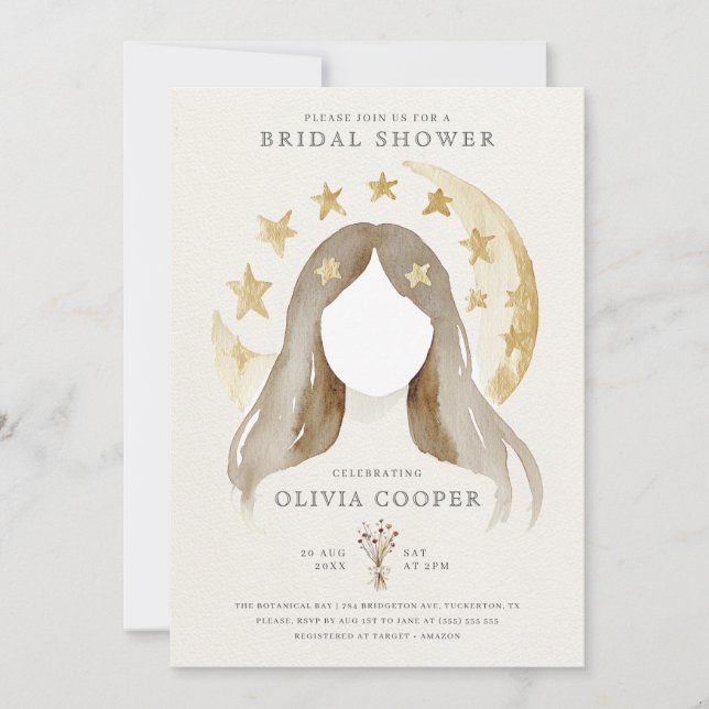 Invitation Wiccan Moon Boho Fête des mariées céleste (Devant)