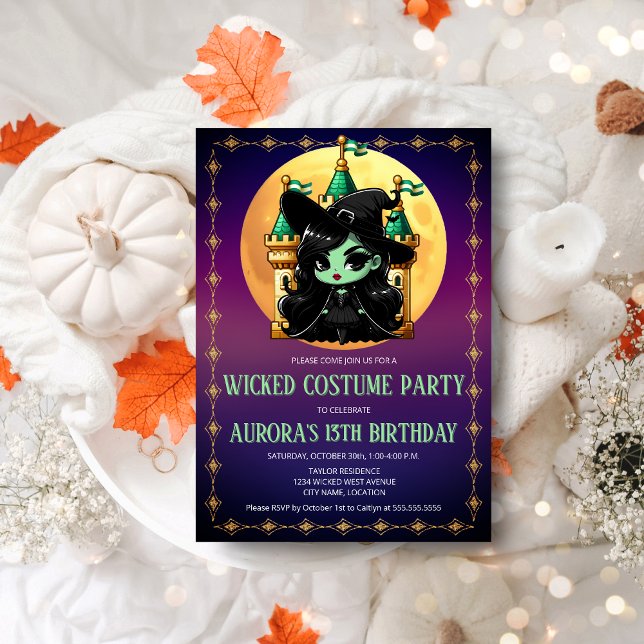 Invitation Wicked Fun Green Witch Halloween Anniversaire (Wicked fun green witch Halloween / October party invitation front view)