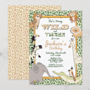 Invitation Wild and Three Jungle Safari fête d'anniversaire