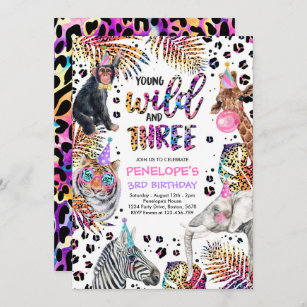 Invitation Wild And Three Safari Rainbow Cheetah 3e anniversa