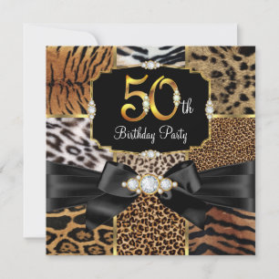 Invitation Wild Animal Gold noir Diamond 50e fête d'anniversa