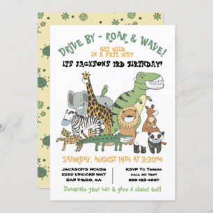 Invitation Wild Animals Drive by BIrthday Party Parade