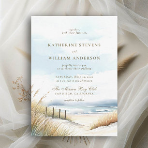 Invitation Wild Beach Fence Ocean Grass Art Mariage élégant