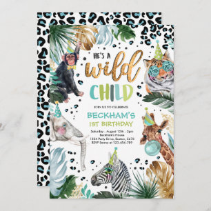 Invitation Wild Child Boy Safari Animaux Anniversaire