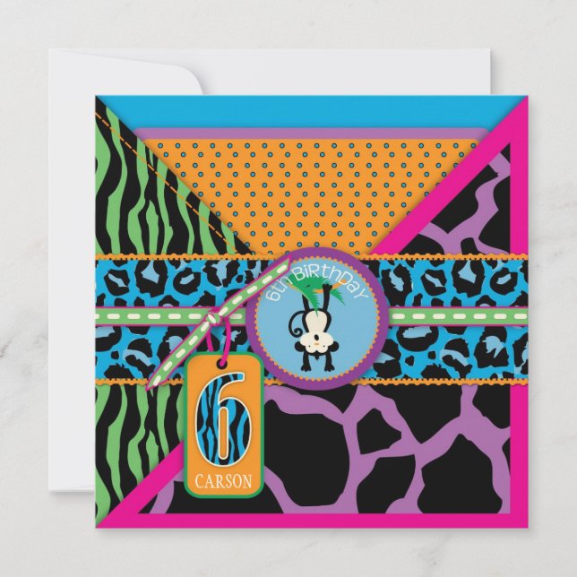 Invitation Wild de sixième anniversaire du singe d (Devant)