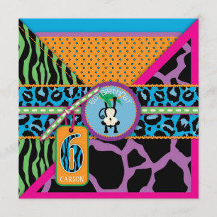 Invitation Wild de sixième anniversaire du singe d