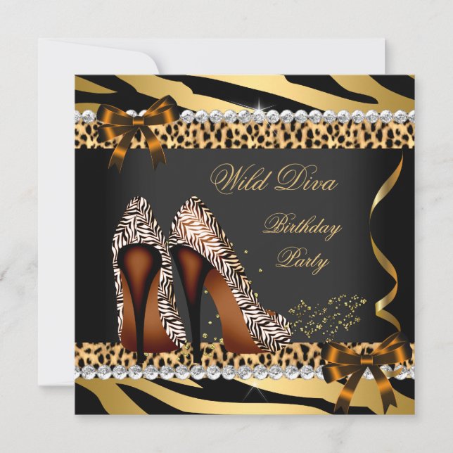 Invitation Wild Diva Léopard Zèbre Hi Talons Hauts Anniversai (Devant)